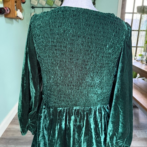 Free People Farrier A-Line Smocked Velvet Mini Dress Green Small - Picture 10 of 10